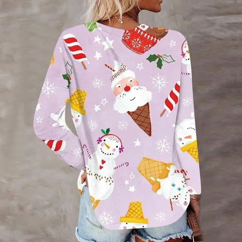 Vista 2 de RMXEi Camisas de Navidad 2023 a la moda, camisas de cuello redondo para mujer, camisas de Navidad casuales elegantes y holgadas
