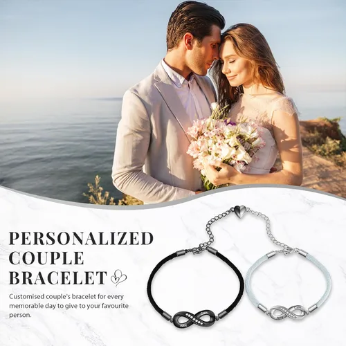 Vista 6 de Pulseras de infinito personalizadas para mujeres, hombres y parejas, pulseras a juego con nombre personalizado para parejas, para novio, novia
