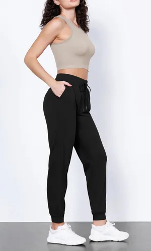 Vista 2 de ODODOS Pantalones deportivos para mujer con bolsillos, de algodón de rizo francés, cintura alta, con cordón