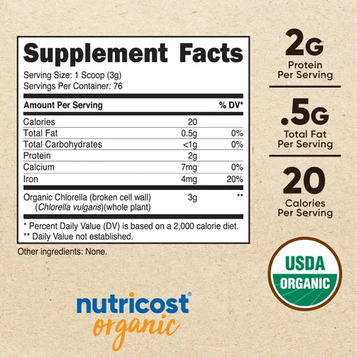 Vista 2 de Nutricost Clorella orgánica 8oz (.5 libras) (2 botellas) - 3000mg por porción