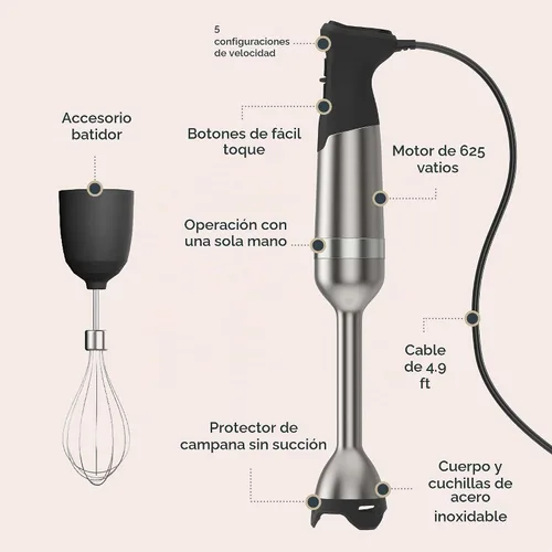 Vista 3 de Vitamix - Licuadora de inmersión de 5 velocidades de 3 piezas con accesorio para batir y estuche de almacenamiento, licuadora manual de grado
