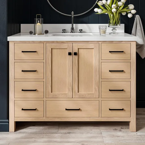 Vista 28 de ARIEL Cambridge - Mueble de baño con lavabo de 42 pulgadas, madera maciza, encimera de cuarzo blanco puro de 1.5 pulgadas, fregadero rectangular