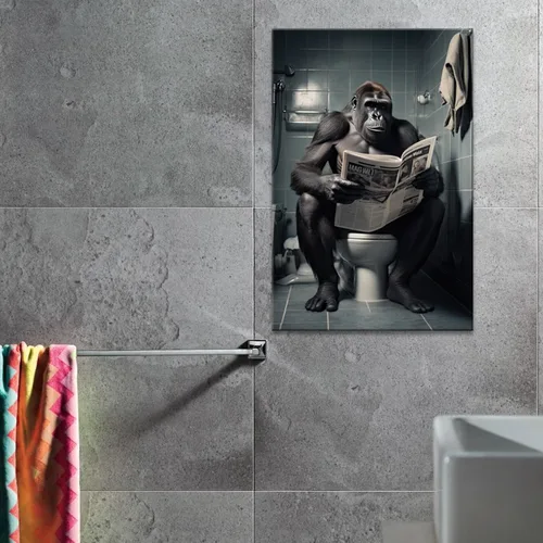 Vista 50 de GLOKAKA Lienzo decorativo para baño, diseño divertido de alpaca sentado en el inodoro, leyendo periódico, arte de pared, humor, granja, animal, arte