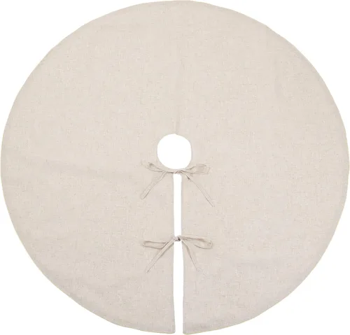Vista 2 de SARO LIFESTYLE Falda de lino para árbol de Navidad – Colección Toscana – Natural con ribetes dorados – Decoración clásica de granja navideña, 56