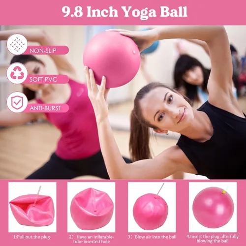 Vista 3 de Juego de anillos de pilates de 13 piezas, kit de pilates para mujer, accesorios de equipo de ejercicio, deformación, círculo mágico con asas Rosa