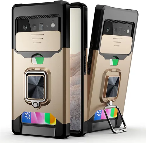 Vista 13 de Funda tipo billetera para Google Pixel 7/7Pro, con cubierta deslizante para cámara, ranura para tarjetero y anillo magnético con soporte, funda Negro
