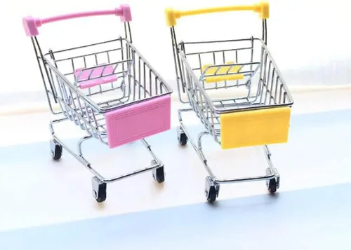 Vista 7 de 2 PC Mini Carrito de la compra Pequeño Carrito de Supermercado Metal Compras Utilidad Supermercado Carro de Mano, Amarillo y Rosa