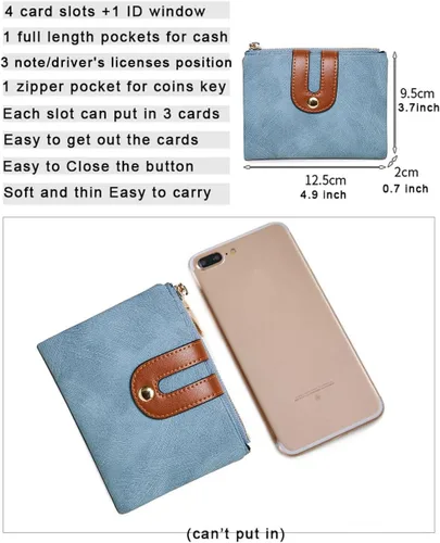 Vista 41 de AOXONEL Cartera pequeña de cuero plegable Rfid para mujer, con cremallera, bolsillo para tarjeta de identificación, delgada, compacta y delgada