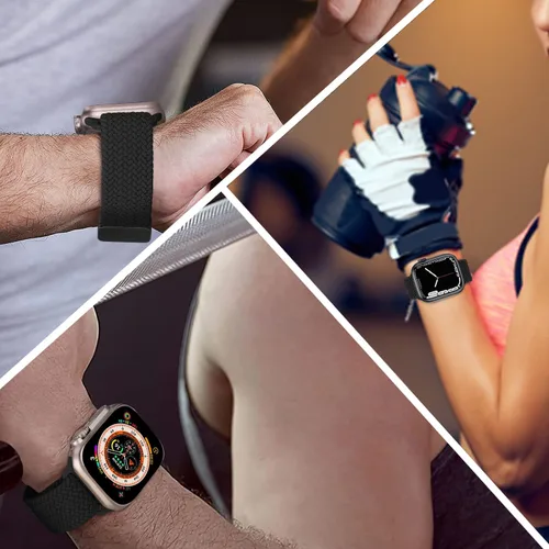 Vista 6 de MroTech Sport Solo Loop, compatible con correas de Apple Watch de 1.61, 1.57, 1.496 pulgadas, para mujeres y hombres, correa trenzada de nailon