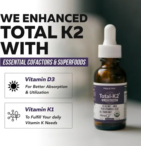 Vista 5 de Total K2® Vitamina K2 como MK7 y MK4 Cofactor Plus K1 y vitamina D3 – 620 mcg de K2 por porción – All-Trans MK7 de MenaQ7® – Vitamina K