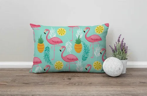 Vista 4 de Solekla Funda de almohada lumbar de flamenco rosa de 12 x 20 pulgadas, decorativa, para dormitorio, sala de estar, piñas y hojas exóticas, funda