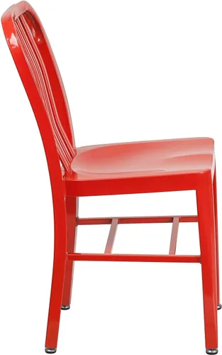 Vista 7 de Flash Furniture Silla de metal rojo de grado comercial para interiores y exteriores