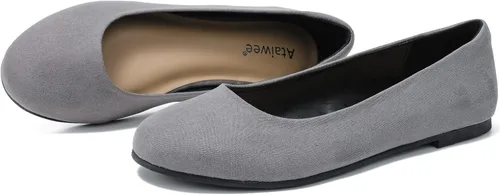 Vista 3 de Ataiwee Women's Wide Width Flat Shoes - Ladies Office Round Toe Suede Work Ballet Flats.