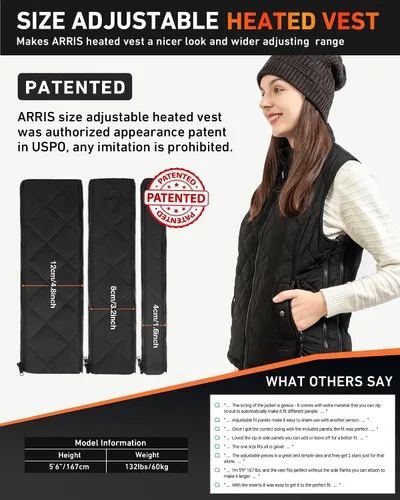 Vista 2 de ARRIS Chaleco calefactable para mujer, tamaño ajustable, 7.4 V, chaleco eléctrico cálido con batería
