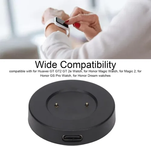 Vista 2 de Estación de carga para Huawei GT GT2 GT 2e para Honor Magic Watch, cargador de carga rápida de repuesto con cable magnético USB (negro)