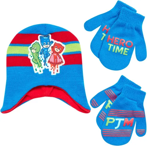 Vista 18 de PJ Masks Conjunto de gorro de invierno y 2 pares de guantes o mitones (edad 2-7)