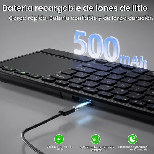 Vista 5 de Teclado inalámbrico recargable con panel táctil-QWERTY