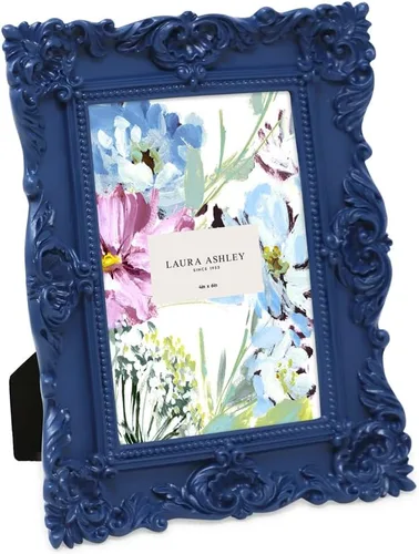 Vista 11 de Laura Ashley - Marco de fotos 2x3 negro con textura ornamentada hecho a mano en resina con caballete, para exhibición en mesa y pared, con diseño