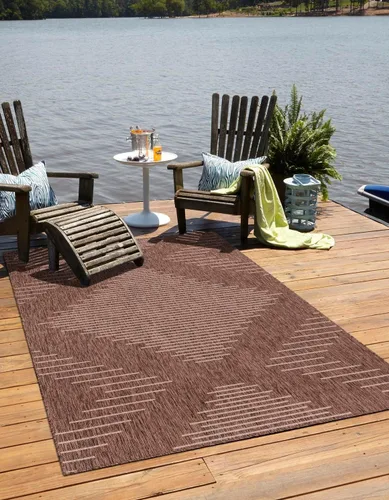Vista 24 de Unique Loom Outdoor Modern Collection - Alfombra rectangular de 2 x 3 pies 1 pulgada, color azul y marfil