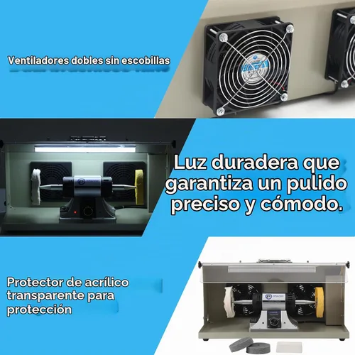 Vista 5 de Pulidor de joyas - Bufadora de banco ajustable de velocidad variable, máquina pulidora y de búfer, búfer dental y torno - Con campana colectora