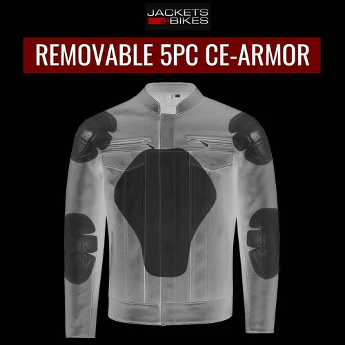Vista 9 de COMMUTER - Chaqueta de motocicleta para hombre, piel de búfalo premium, armadura CE, bolsillos utilitarios, Street Cruiser Motorbike Biker Negro