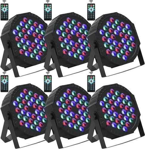 Vista 7 de Paquete de 3 luces LED par para DJ, luz de escenario de 7 canales para escenario con control remoto y control DMX, luces elevadas activadas por