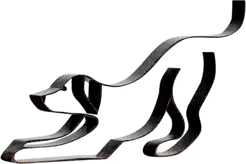 Vista 14 de JOYO Escultura de pared con movimiento gráfico de perro de línea metálica, decoración moderna de marco geométrico abstracto de animal, decoración