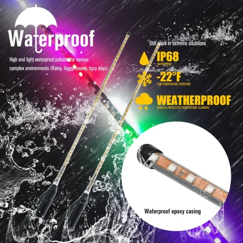 Vista 5 de 2 luces LED de látigo de 3.2 pies, luz LED estroboscópica automática de 270° para ATV UTV, con base de resorte, luces de látigo de antena