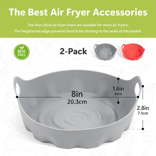 Vista 4 de Li & Zhao Revestimientos de Freidora de Aire de Silicona Reutilizables - 2 PIEZAS Insertos Redondos de Freidora de Aire Accesorios Revestimientos