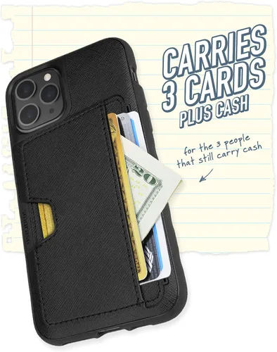Vista 3 de Smartish Funda tipo cartera para iPhone 11 Pro - Wallet Slayer Vol. 2 [soporte protector delgado] tarjetero (seda) - Black Tie Affair