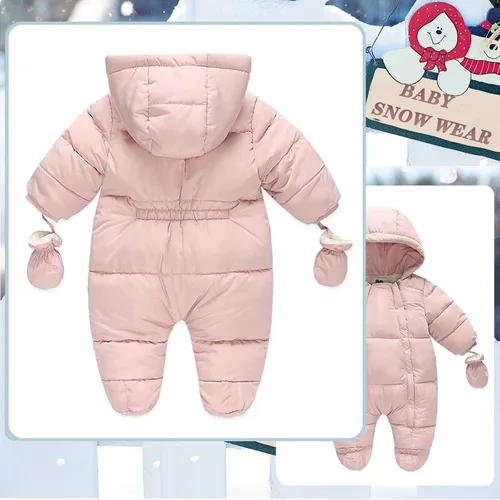 Vista 2 de Traje de nieve de forro polar para bebé, abrigo de invierno con capucha y guantes