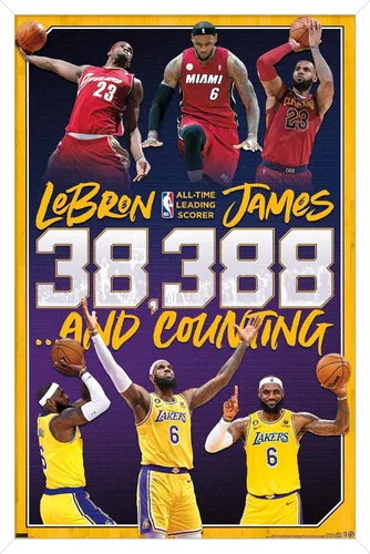 Vista 14 de NBA League - Póster de pared de LeBron James All-Time Scoring Leader, 22.4 pulgadas de largo x 14.7 pulgadas de ancho, versión enmarcada de madera