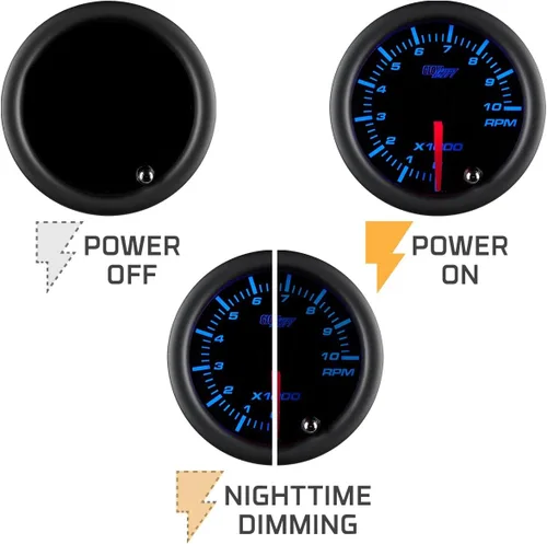Vista 5 de GlowShift tacómetro ahumado 7 colores 2 pulgadas