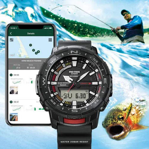 Vista 5 de Casio Pro Trek Bluetooth Connected Angler Line - Reloj deportivo con correa de resina para hombre