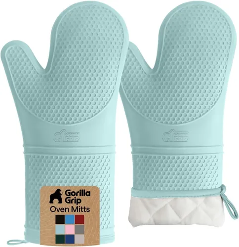 Vista 15 de GORILLA GRIP - Juego de guantes de horno de silicona suave sin BPA, guantes de cocina resistentes al calor e impermeables, forro de algodón grueso