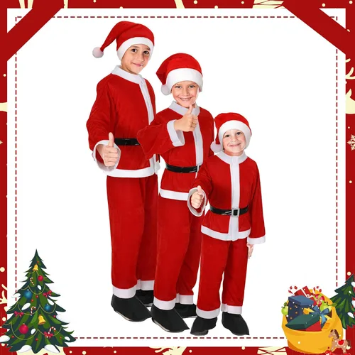 Vista 2 de Geyoga Bonitos trajes de Navidad que incluyen zapatos con sombrero y otros accesorios para cosplay de niños (estilo Santa, M)