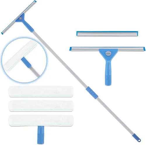 Vista 7 de AMERWASH PLUS Kit de lavado de escobilla de ventana para limpieza de puertas de vidrio, espejos y ventanas, escobilla extra de 14 pulgadas de ancho