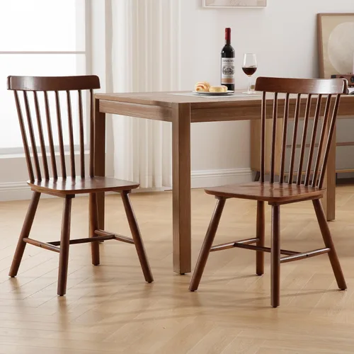 Vista 2 de Kmax Juego de 4 sillas de comedor vintage, sillas Windsor con patas de madera maciza, estilo campestre, nogal Nuez