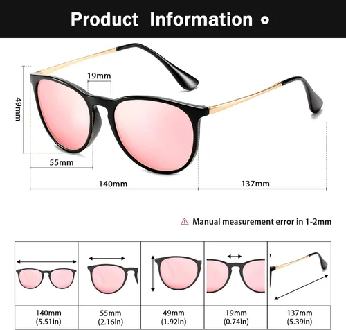 Vista 5 de PROUDDEMON Gafas de sol polarizadas retro redondas espejadas 100% protección UV, gafas de sol modernas
