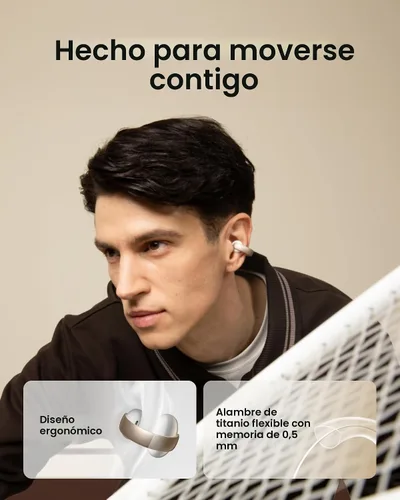 Vista 3 de Soundcore AeroClip de Anker, Auriculares de oído abierto, Auriculares de clip, Comodidad adaptativa, Llamadas claras con 4 micrófonos y AI, Ajuste