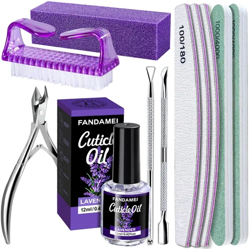 Vista 9 de FANDAMEI Limas de uñas y amortiguadores, herramientas de manicura kit de cuidado de uñas con lima de uñas, bloque de pulidor de uñas, cuidado