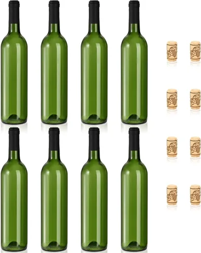 Vista 3 de DEAYOU Paquete de 8 botellas de vino burdeos de 25.4 fl oz, botellas de vidrio transparente con 8 corchos y 8 cápsulas retráctiles de PVC, botella