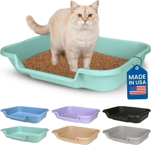 Vista 22 de KittyGoHere - Caja de arena para gatos mayores, sartén pequeña con cuchara jumbo de mango largo, caja de arena para gatos de entrada baja, ligera