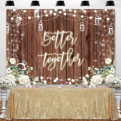 Vista 3 de Sensfun Better Together - Telón de fondo para despedida de soltera, boda, flores blancas de madera rústica, decoración de fiesta de compromiso