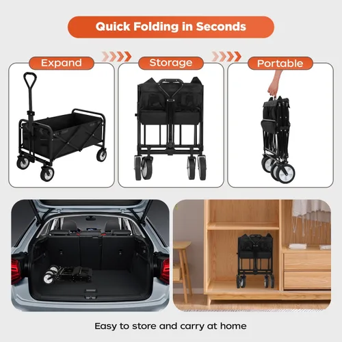 Vista 9 de PayLessHere Carrito plegable con ruedas Negro Carrito plegable resistente con capacidad de 330 libras con ruedas todo terreno y mango