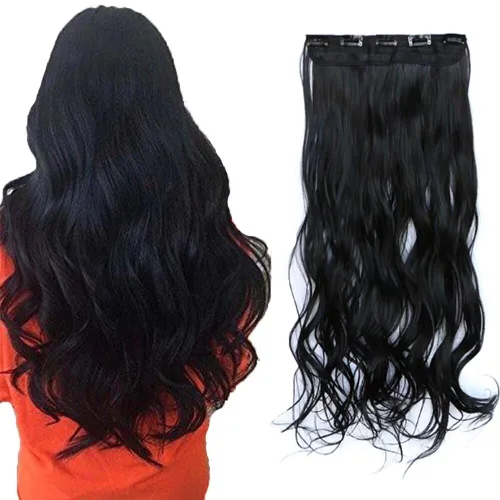 Vista 19 de Extensiones de cabello sintético de 24 pulgadas, 4.23 onzas, color negro, 5 clips, extensiones de cabello sintético resistentes al calor #1 (negro)
