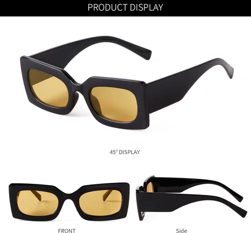Vista 6 de GIFIORE Gafas de sol rectangulares retro de los años 90 para mujer, gafas gruesas de moda, marco negro y rosa