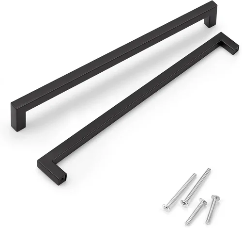 Vista 19 de Juego de manijas de puerta de acero inoxidable de 1/2 de ancho, esquinas cuadradas, para armario de cocina