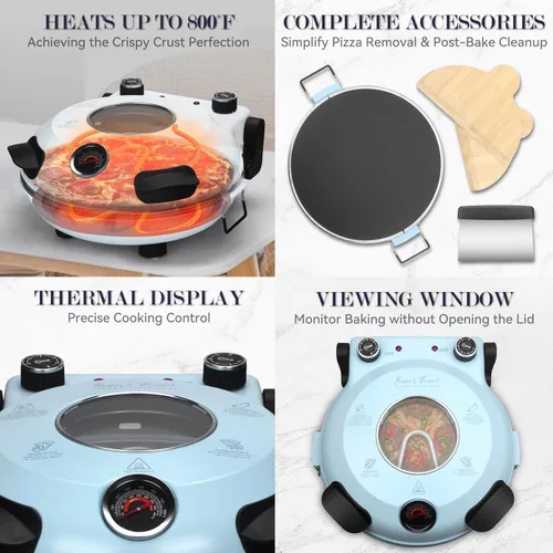 Vista 4 de Horno de pizza eléctrico de Baker's Friend para encimera interior, máquina de 12 pulgadas para el hogar, cocedor y parrilla, horno de piedra