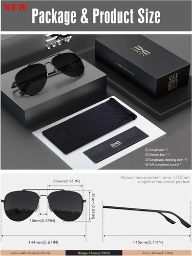 Vista 3 de LUENX, Aviator - Gafas de sol polarizadas, para hombres y mujeres, protección UV 400, con funda 60MM